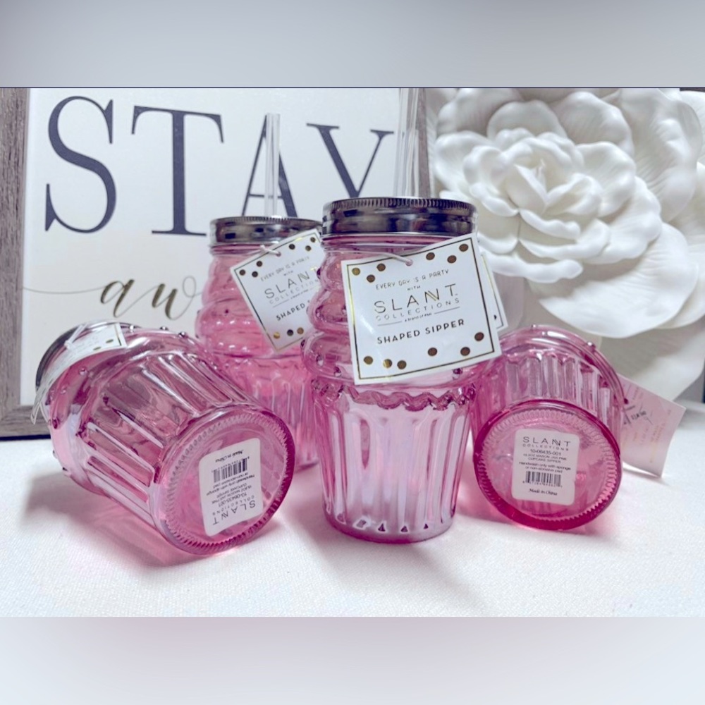 LOT 5 SLANT COLLECTION – Pink Cupcake 15.5oz. Jar Sipper